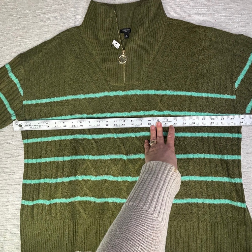 New Talbots Olive Green Mint Stripe Cable Knit Quarter Zip Pullover Sweater‎ 2X - Picture 6 of 11